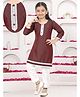 Pehanaava Jute Woven Three Fourth Sleeves Lace Embellished Kurti Pant Set - Maroon