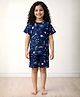 Anthrilo 100% Organic Cotton Knit Half Sleeves Space Theme Printed Coordinating Night Suit Set - Blue