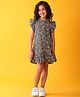 Anthrilo Blended Knit Cap Sleeves Leopard Printed Dress - Black