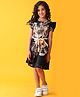 Anthrilo Blended Knit Half Flutter Sleeves Floral Printed Dress With Belt - Black