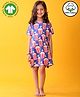 Anthrilo 100% Organic Cotton Knit Half Sleeves Popcorn Printed Nighty - Blue