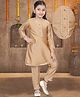 Pehanaava Jute Woven Three Fourth Sleeves Lace Embellished Kurti Pant Set - Royal Gold