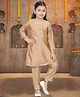 Pehanaava Cotton Woven Three Fourth Sleeves Lace Detailed Kurti Pant Set - Gold