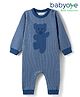 Babyoye 100% Cotton Knit Full Sleeves Winter Wear Romper With Teddy Bear Print - Navy Blue