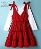 Arias Woven Solid Dress With Full Sleeves Inner Tee & Shoulder Tie Up - Red & White