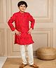 Jilmil Cotton Blend Woven Full Sleeves Leheriya Printed Mirror Work Detailed Kurta Pyjama Set - Red