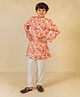 Jilmil Cotton Blend Woven Full Sleeves Floral Printed Kurta Pyjama Set - Cream & Pink