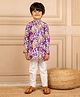 Jilmil Cotton Blend Woven Full Sleeves Floral & Leaves Printed Kurta Pyjama Set - Purple