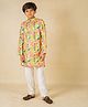 Jilmil Satin Woven Full Sleeves Floral Printed Kurta Pyjama Set - Yellow