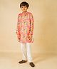 Jilmil Satin Woven Full Sleeves Floral Printed Kurta Pyjama Set - Light Pink