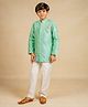 Jilmil Cotton Silk Woven Full Sleeves Lion Embroidered Kurta Pyjama Set - Turquoise Blue