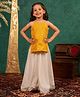 Jilmil Cotton Blend Woven Sleeveless Leheriya Printed Mirror Work Embellished Short Kurti & Palazzo Set - Yellow