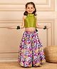 Jilmil Cotton Lurex Woven Sleeveless Foil Striped & Floral Printed Lehenga Choli Set -  Green