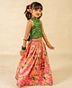 Jilmil Brocade Woven Sleeveless Floral Printed Lehenga Choli Set - Green