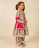 Jilmil Silk Woven Full Sleeves Polka Dots Foil Printed & Gota Lace Embellished Kurti & Palazzo With Dupatta Set - Grey