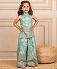 Jilmil Silk Woven Sleeveless Floral Foil Printed Sequins Embellished Short Kurti & Coordinating Palazzo Set - Mint Green