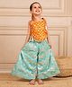 Jilmil Brocade Woven Sleeveless Floral Printed Chevron Embroidered Top & Palazzo Set - Orange