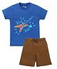 Etched Design 100% Cotton Knit Half Sleeves Rock N Roll Text Printed Tee & Shorts Set - Royal Blue & Brown