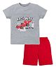 Etched Design 100% Cotton Knit Half Sleeves Racing Car Printed Tee & Shorts Set - Grey & Red