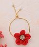 Knotty Ribbons Stones Embellished Floral Applique Designed Adjustable Chain Detailed Bracelet - Red