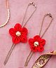 Knotty Ribbons Floral Applique Detailed Sequins Embellished Haath Phool Style Bracelets - Red