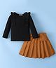Mark & Mia Solid Color Full Sleeves Top & Pleated Skirt Set - Brown