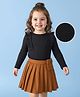 Mark & Mia Solid Color Full Sleeves Top & Pleated Skirt Set - Brown