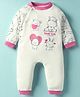 Pink Rabbit Single Jersey Knit Full Sleeves Romper With Animal Print - Dark Pink & White