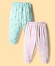 Pink Rabbit Interlock Knit Full Length Lounge Pant With Animal Print Pack Of 2 - Pink & Light Green