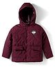 Primo Gino Woven Full Sleeves Solid Puffer Quilted Jacket With Hoodie - Wine