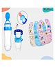 Kritiu Baby Feeding Combo 1 Food Feeder 1 Fruit Nibbler With 3 cotton Waterproof Bibs -(Pack of-5) Blue