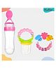 Kritiu Baby Silicone Squeezy Food Feeder Spoon Bottle Rattle Teether and Silicone Fruit & Food Nibbler -(Pack of 3)- Pink