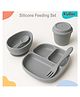 Kritiu 5 Pcs Silicone Baby Feeding Set, BPA Free & Microwave Safe Dinner Tableware Kit - Feeding Bowl, Suction Plate, Tumbler, Spoon & Fork for Kids, Toddler - Grey