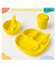 Kritiu 5 Pcs Silicone Baby Feeding Set, BPA Free & Microwave Safe Dinner Tableware Kit - Feeding Bowl, Suction Plate, Tumbler, Spoon & Fork for Kids, Toddler - Yellow