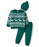 Babyhug Organic Cotton Knitted Full Sleeves Sweater Set With Deer Design & Cap - Green