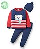 Babyhug Organic Cotton Knit Full Sleeves Sweater Sets with Cap & Panda Design - Red & Navy Blue