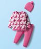 Babyhug Organic Cotton Knit Full Sleeves Front Open Sweater Set with Cap & Butterfly Design - Pink
