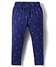 Evimo Sinker Knit Full Length Leggings With Floral Buds Print - Navy Blue