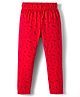 Evimo Sinker Knit Full Length Leggings With Leave Print - Red