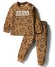 Evimo Single Jersey Knit Full Sleeves T-Shirt and Lounge Pants with Legend Text Print - Light Brown