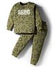 Evimo Single Jersey Knit Full Sleeves T-Shirt and Pant with Legend Text Print - Olive Green