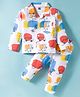 Evimo Single Jersey Full Sleeves Co-ords Night Suit With Vehicle Print - White