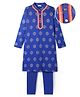 EARTHY TOUCH Single Jersey Knit Full Sleeves Kurta Pajama Set with Motif Glitter Print & Lace Detailing - Blue
