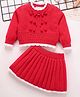 Mark & Mia Viscose Full Sleeves Designed Pullover Sweater & Skirt Set with Bow Applique - Red