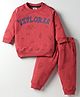 Zero Looper Knit Full Sleeves Co-ords T-Shirt & Lounge Pant Set with Explorer Print - Red