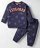 Zero Looper Knit Full Sleeves Co-ords T-Shirt & Lounge Pant Set with Explorer Print - Navy Blue
