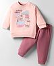 Zero Fleece Knit Full Sleeves Winter Wear Sweatshirt & Lounge Pant Set with Paris Cafe Print - Pink