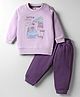 Zero Fleece Knit Full Sleeves Winter Wear Sweatshirt & Lounge Pant Set with Paris Cafe Print - Orchid & Navy Blue