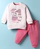 Zero Fleece Knit Full Sleeves Winter Wear Sweatshirt & Lounge Pant Set with Paris Cafe Print - Light Pink