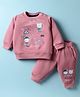 Zero Fleece Knit Full Sleeves Winter Sweatshirt & Lounge Pant Set with Animal Print - Rose Gold